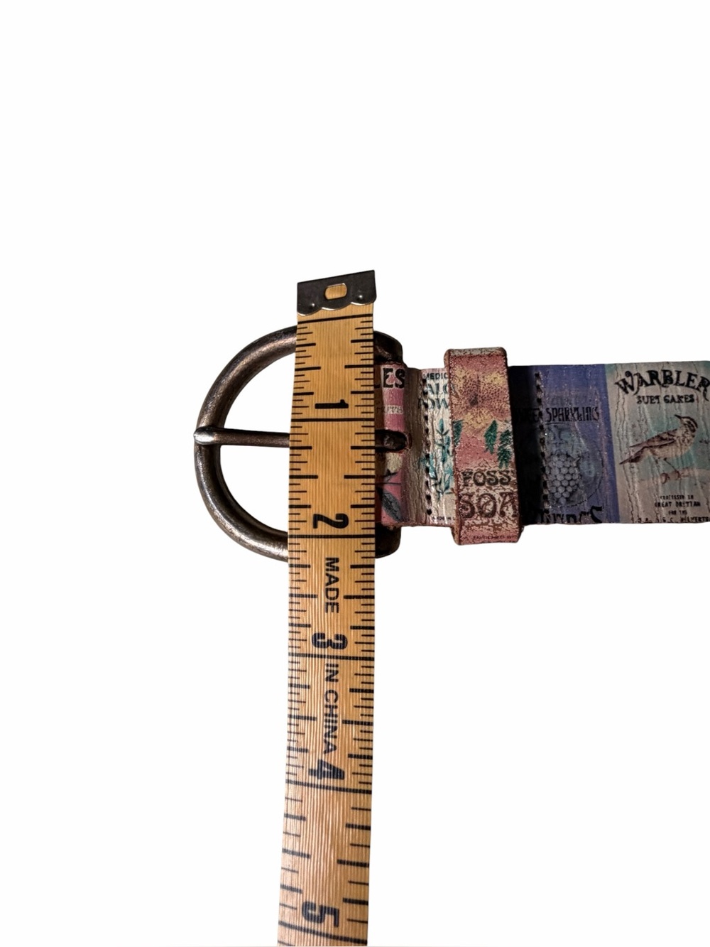 Fossil Ladies Leather Casual Belt with Retro Floral Advert Motif, Medium 35”-37” - Picture 10 of 11
